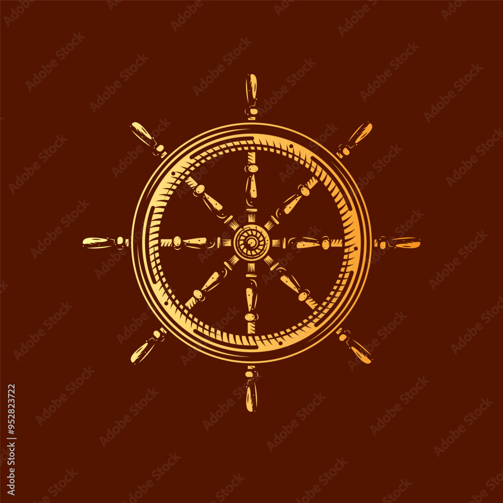 Wooden steering wheel. Old steering wheel with handles for steering a ...