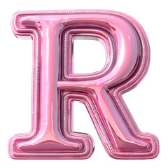 pink glossy R alphabet Realistic 3D on white background. Generative AI