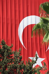 Turkish flag hanging on an apartment