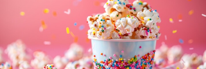 Poster - Gourmet Sweet Popcorn with Various Flavors Presented in a Plastic Cup for a Festive Celebration