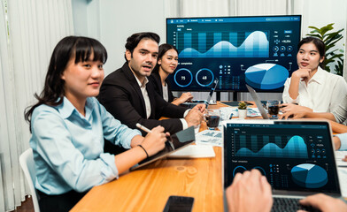 Poster - financial data analysis dashboard by fintech bi or business intelligence display on laptop screen to