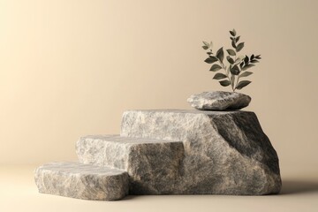 rock podium for product presentation. Natural beauty pedestal, relaxation and health, 3d illustration generative ai