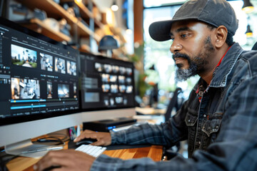 Leinwandbilder - close-up shot of a designer's hand editing a photo on a computer in their office.