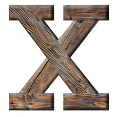 wood X alphabet Realistic 3D on white background. Generative AI