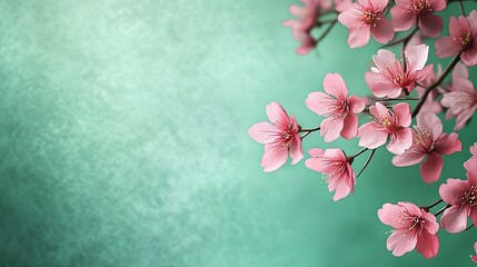 Spring Cherry Blossom. Abstract background of macro cherry blossom tree branch on green background. Happy Passover background. Spring womens day concept. Easter, Birthday, generative ai