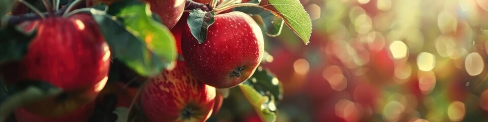 Sticker - Juicy Red Apples Hanging from Tree Branches Ready for Harvest