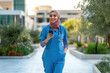 © abderahim - Beautiful arab nurse wearing hijab portrait at the city hospital - Middle eastern adult female working in healthcare clinic