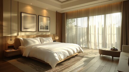 Wall Mural - Luxurious Modern Bedroom with Warm Lighting.