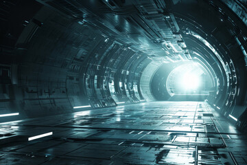 Poster - A large, empty, dark tunnel with a bright light shining through it