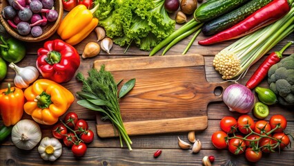 Fresh vegetables on a wooden cutting board , organic, farm-fresh, colorful, healthy, cooking, ingredients, vegetarian