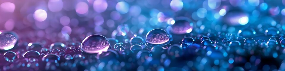 Wall Mural - A close up of water droplets on a surface. The droplets are of different sizes and are scattered all over the surface. Concept of calmness and serenity