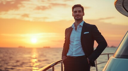 business confident man on a yacht generative ai