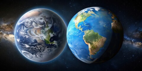Wall Mural - Earth and moon floating in outer space, planet, earth, moon, outer space, universe, galaxy, stars, celestial