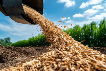 Fototapete - Biomass output optimization is depicted in a minimalist design focusing on the streamlined process of biomass conversion for maximum efficiency
