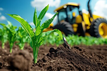 Poster - Biomass project development is captured in a realistic photo of a bioenergy farm under construction, with energy crops in the background