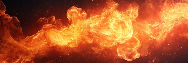 Poster - Flames surge upwards with fierce intensity, creating sharp edges that glow against a plain dark background, highlighting their dynamic movement and vivid colors