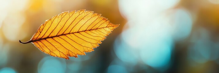 Poster - a singular yellow leaf displays its intricate veins and texture, elegantly contrasted against a soot