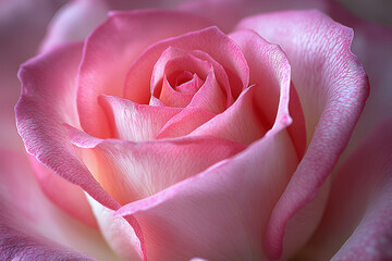 Wall Mural - Close-up of a delicate pink rose showcasing vibrant petals in soft natural light