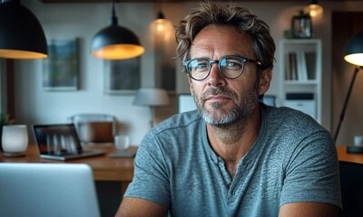 Wall Mural - Portrait of a middle-aged man with beard and glasses, looking at the camera.