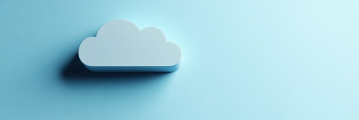 Poster - Sleek cloud computing icon displayed from a high angle, showcasing its minimalist design with soft shadows against a calm blue backdrop, reflecting contemporary aesthetic trends