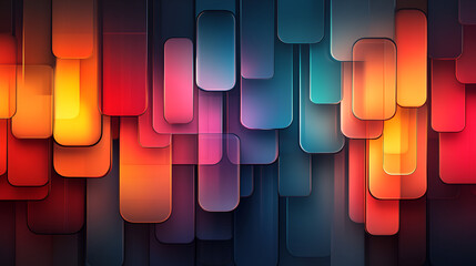 Poster - Colorful abstract design featuring layered rectangles in vibrant hues, creating a striking visual effect on a dark background