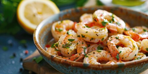 Poster - Shrimp scampi in a bowl freshly prepared