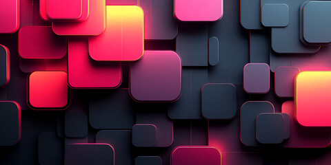 Aufkleber - Colorful geometric shapes in red and pink hues against a dark background create a vibrant abstract design that enhances any digital environment