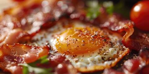 Close up of delicious bacon and eggs for a hearty breakfast