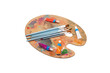 © Freemoms_art - Artistic wooden palette with colorful paints and brushes for creative activities. Horizontal. PNG
