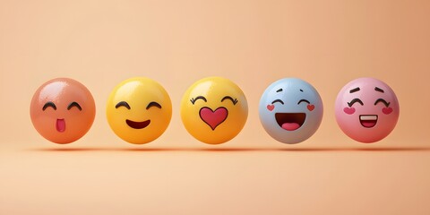 Set of vibrant smiley emojis displaying various emotions on a soft pastel background