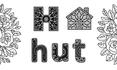 Kids and adults coloring page alphabet word letter H mandala template design