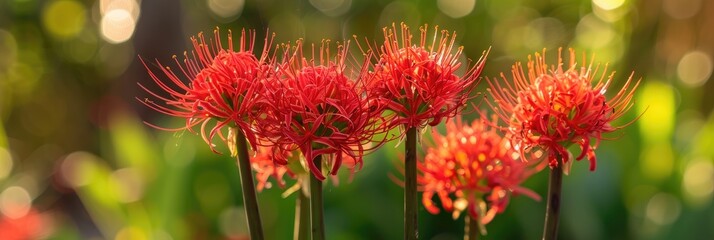 Wall Mural - Fireball Lily Blossoms in May, Also Known As Blood Lily, Ball Lily, Fire Lily, Blood Flower, Katherine Wheel, Oxtongue, Poison Root, and Powderpuff Scadoxus Multiflorus