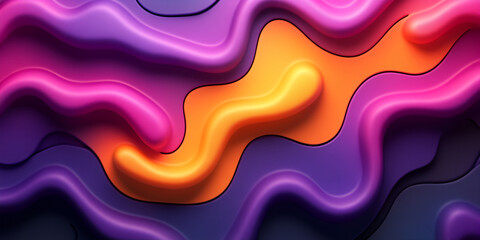 Poster - Vibrant abstract design with flowing curves and gradients in purple, pink, and orange tones against a dark background