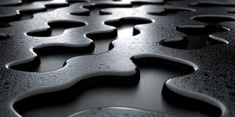 Aufkleber - Abstract black surface with fluid shapes reflecting light in a contemporary artistic arrangement