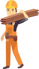 Canvas Print - Construction worker carry wooden planks cartoon character