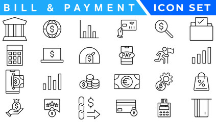 Poster - Bill And Payment Method icon. Bill Pay, Cash Wallet, Quick Pay, Card Swipe, Easy Bills, Pay Right, Digital Cash, Secure Pay, Bill Ease, Coin Wallet