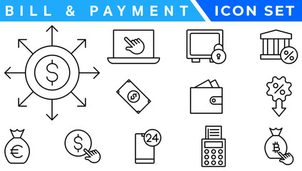 Poster - Bill And Payment Method icon. Bill Pay, Cash Wallet, Quick Pay, Card Swipe, Easy Bills, Pay Right, Digital Cash, Secure Pay, Bill Ease, Coin Wallet