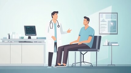 Aufkleber - A doctor attentively examines a patient in a clean clinic room, using a stethoscope for a thorough check-up. Generative AI