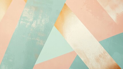 Poster - geometric abstract background with soft pink, green and mint paper creating an elegant and modern ov