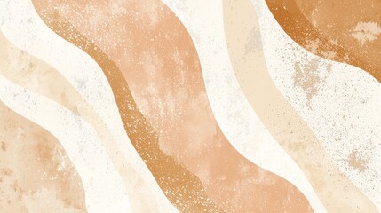 Poster - abstract minimalist background with wavy lines in pastel colors including beige, brown and white, an