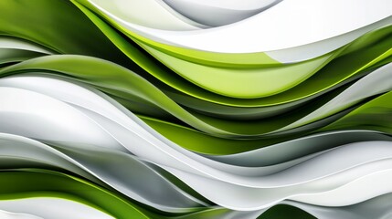 Poster - Flowing white and green waves create a modern, elegant background perfect for various creative projects. Ideal for tech, science, nature, or corporate designs