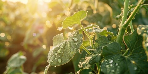 Poster - Cucumber plant affected by dehydration in the garden