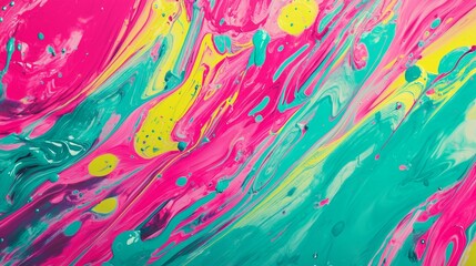Poster - Fluid art texture with abstract mixing paint creating interesting shapes and textures. Perfect background for a trendy, bright and colorful design