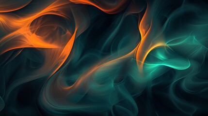 Poster - Abstract digital art with orange and teal waves flowing in a dark digital space, representing concepts like energy, technology and the metaverse
