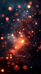 Fototapete - Image displays glowing orange and blue bokeh lights scattered against a dark background, creating a dreamy and magical atmosphere