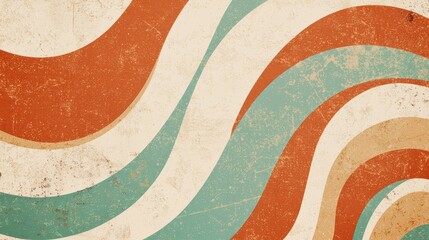 Poster - Wavy lines in orange and turquoise are creating a vintage design on a beige background with a grunge texture. This abstract illustration is perfect for any project related to the 70s