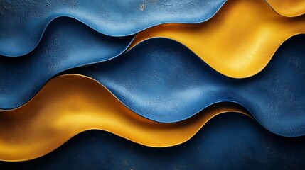 Image features abstract, wavy lines in blue and gold crossing over a textured surface, creating a flowing, dynamic pattern