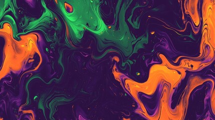 Wall Mural - Mesmerizing orange and green paint blend on canvas, creating a vibrant and colorful abstract background with swirling, modern, and artistic patterns. Perfect as a unique backdrop or wallpaper