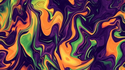 Wall Mural - Vibrant purple, orange, and green swirls in an abstract alcohol ink painting, perfect for trendy projects. Bold, energetic, and stylish