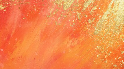 Poster - Abstract orange acrylic painted background with gold glitter, perfect for your design as a background for social media posts, for websites, or for printing